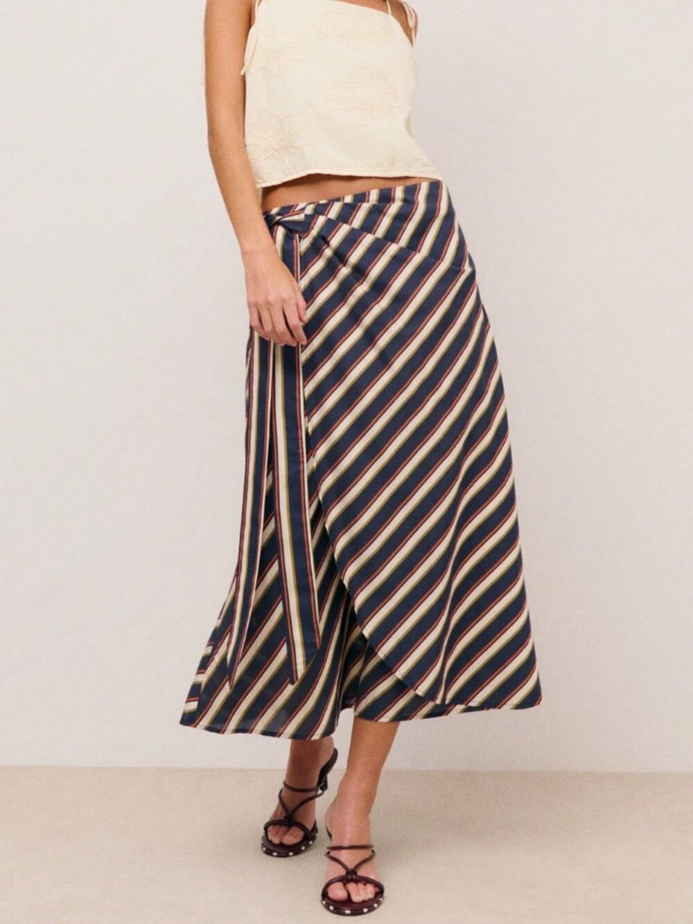 Multicolor Casual Women's Striped Wrap Midi Skirt - Picture 3 of 5